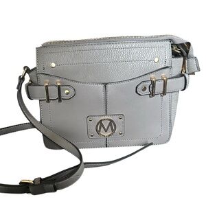 Stylish Gray Crossbody Bag with Logo Accent
